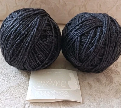 Crystal Palace Creme DK Yarn Silk Wool Blend 2 Sks Dark Gray 135 Yds 50 Gr Italy - Image 1 of 4
