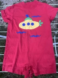 Toddler 2T Red One piece outfit Yellow Submarine Ocean Embroidered Short Sleeve - Picture 1 of 7