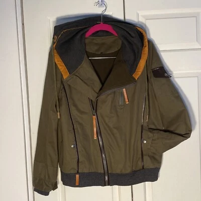 NAKETANO капюшон толстовка куртка Med зеленый флис линия полный молнии ассиметричный EUC - Изображение 1 из 4