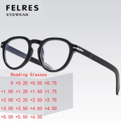 FELRES Runde Anti Blaues Licht Lesebrille Damen Für Klare Gläser Vollgestell Brille