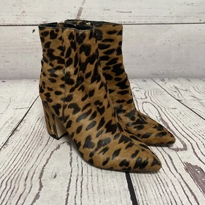 Sam Edelman Boot Women Sz 7 Brown Hilty Ankle Leopard Pointed Toe Zip Block Heel - Picture 1 of 11
