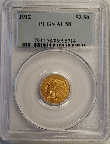 1912 $2.50 Indian Head Gold Coin Quarter Eagle PCGS AU58 Cover