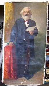 GRAN retrato soviético pintura al óleo sobre lienzo - Karl Marx - Imagen 1 de 5