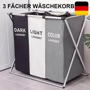Wäschesammler faltbar Wäschesortierer Wäschekorb Wäsche Box 3 Fächer Wäschesack - Bild 1 von 12
