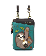 Chala Turquoise Blue Sloth Zippered Crossbody Wallet Faux Leather