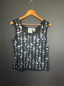 VTG 90s Y2K Michael Simon Women's L Cotton Circle Square Sequins Black - Picture 1 of 6