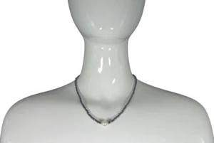 A++ Natural Hematite & Peral Faceted Round Gemstone Beaded Choker Necklaces 18'' - Picture 1 of 15