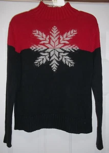 Covington Womens Mohair Snowflake Sweater Cotton Blend Red Black After Ski Sz M - Picture 1 of 5
