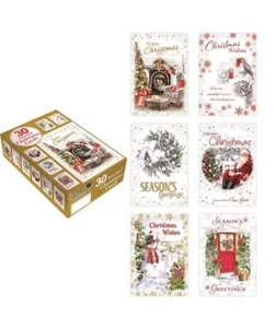30 NEW TRADITIONAL CHRISTMAS CARDS 6 DESIGNS WITH ENVELOPES NEW Gold BOX - Picture 1 of 1