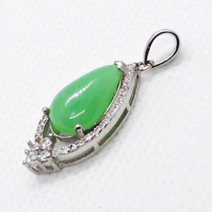 Cabochon Chrysopras Cubic Zirkonia Anhänger 925 Silber 585 Weißgold vergoldet - Bild 1 von 4