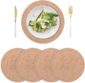 Natürliche Tischsets Stroh geflochtene Jute handgefertigt rund gewebt 13,8 Zoll Tischsets - Bild 1 von 5