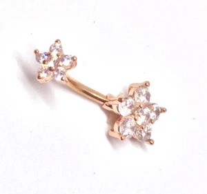 Barras de vientre ORO ROSA/oro cristalino circonio flor circonio barra anillo acero quirúrgico - Imagen 1 de 23