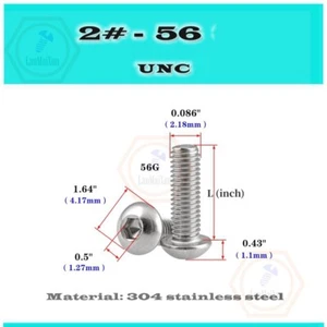 2#-56 British System 304 Acero Inoxidable Allen Hexagonal Enchufe Botón Cabeza Tornillos Pernos - Imagen 1 de 12