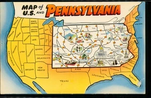 Map of U.S. And Pennsylvania PA Postcard Greetings From Sunbury PA - Imagen 1 de 2