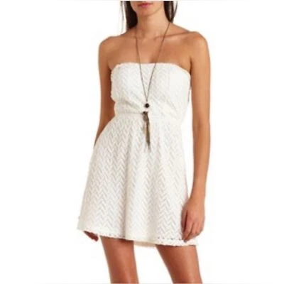 Charlotte Russe Strapless Dress Womens M White Lace Beachy Coastal Summer Mini - Image 1 of 4