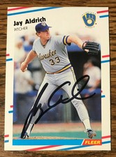 JAY ALDRICH MLB Milwaukee Brewers 1988 Fleer Auto Autographed Signed #155 Card 1