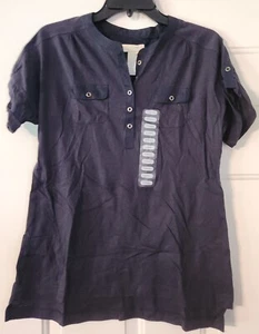 Caribbean Joe Tropical Top Small Navy Blue Shirt V-neck NWT NEW Women's  - Picture 1 of 5