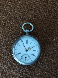 Alte Taschenuhr silber Anfang 1900 mit Gravur im Deckel - Bild 1 von 6