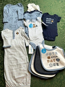 NWT preemie P dogs fathers day 11 pc bundle shirt sleeper gown bibs carters baby - Picture 1 of 12