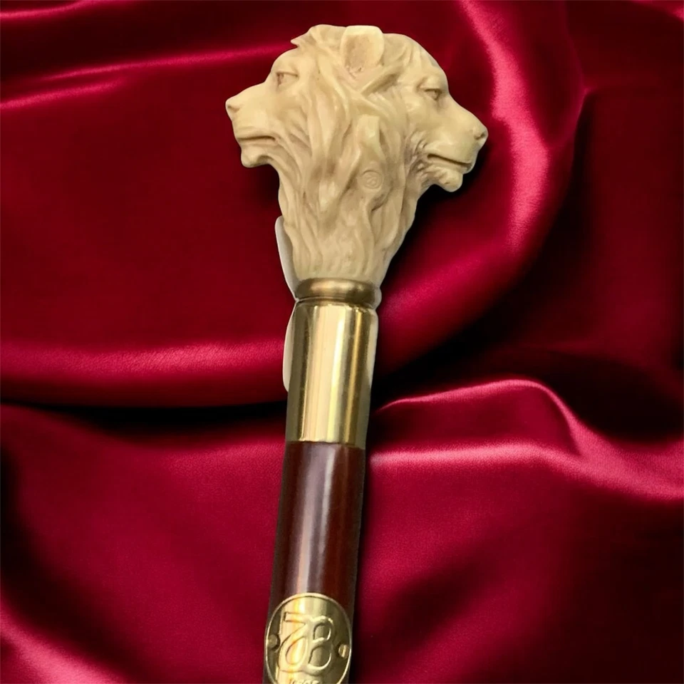 Lion Head Walking Stick Cane Design Wood RESIN Handle Gift Decor Rare Vintage - Image 1 of 4