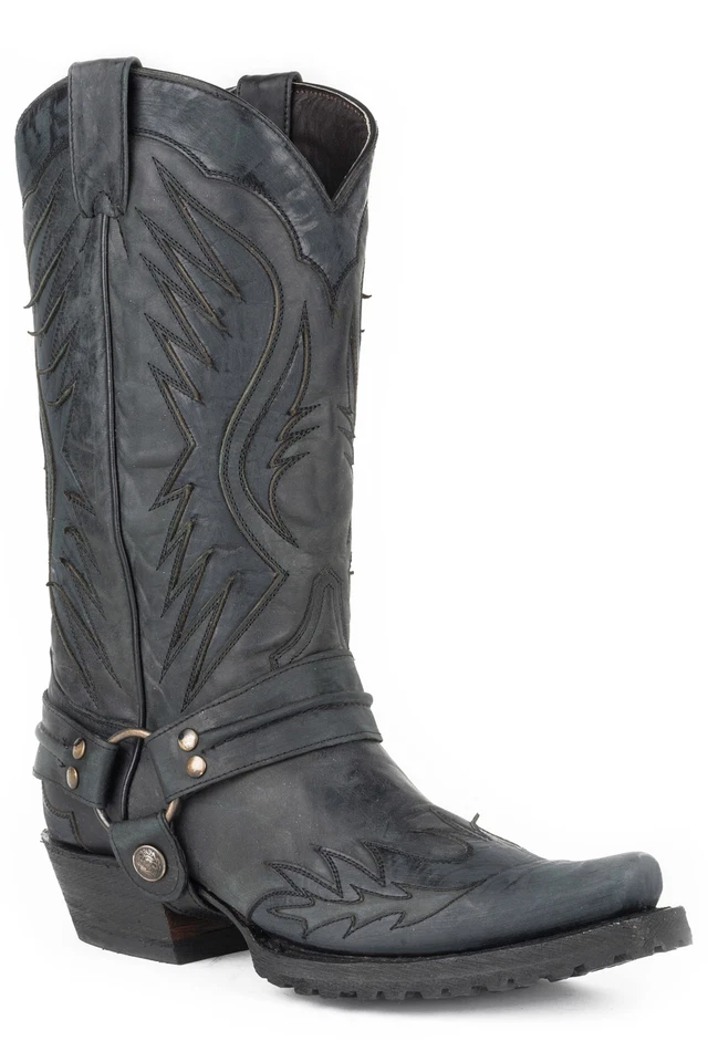 Stetson Mens Black Leather Biker Outlaw Cowboy Boots - Image 1 of 1