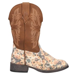 Roper Claire Floral Square Toe Cowboy Youth Girls Brown Casual Boots 09-018-190 - Picture 1 of 5