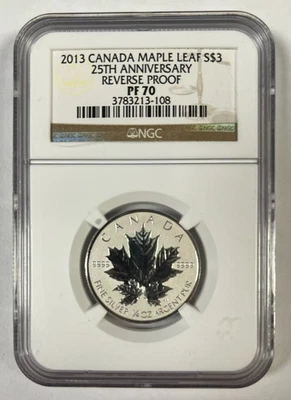 Canadá 2013 $3 1/4 oz hoja de arce de plata prueba inversa NGC PF 70 Foto 1 de 2
