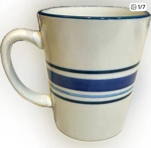 MAINSTAYS MULTIPLE BAND BLUE COFFEE COCOA SOUP MUG CUP HOT BEVERAGE JAVA STRIPE - Picture 1 of 7
