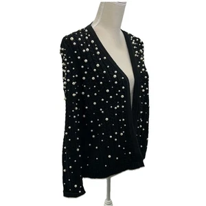 Cárdigan tejido con cable Chicos 0 imitación peal mediano negro frente abierto - Imagen 1 de 9