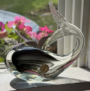 Balena in vetro fumè Murano Italia vintage con adesivo - Foto 1 di 6