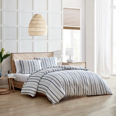 Juego de 3 fundas nórdicas Stone Cottage KING en algodón a rayas azul y marfil - NUEVO Foto 1 de 4