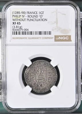 (1285-90) France Gros Tournois PHILIP IV Round ‘O’ XF 45 XF45 - Image 1 of 2