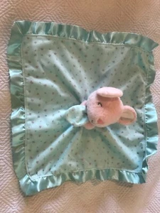 Carters Aqua Blue Blanket Pink Mouse Lovey Baby blankie Floral Plush Satin Edge - Picture 1 of 3
