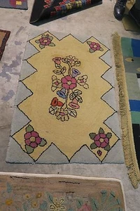 Amerikanisch Primitiv Vintage Handgefertigt Wolle Shabby Chic Haken Teppich 46" x 30" - Bild 1 von 5