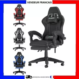 Gamer Sessel 90-155° neigbar Lendenwirbelstütze Fußstütze einziehbar Leder - Bild 1 von 24