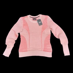 Under Armour Sweatshirt Women Medium Pink Long Sleeve Ribbed Intelli Knit NWT - Picture 1 of 9