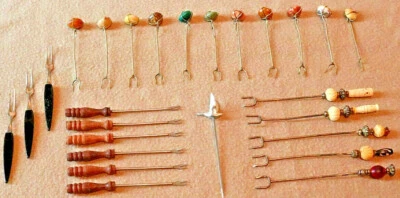 Unusual Mixed Lot fondue fork set mcm Semi Precious Stone Kitchen Tools Retro ZP - Image 1 of 4