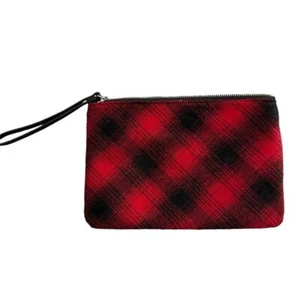J. Jill Clutch Handgelenktasche Handtasche Wolle schwarz rot kariert & Leder - Bild 1 von 3