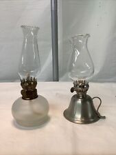 2 VTG Mini Oil Lamps Hurricane Frosted Glass Pewter Italy Connecticut House 