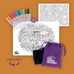 Alfombra y marcadores de silicona reutilizables para coloración de doble cara PARA VIAJES - JURÁSICO - Imagen 1 de 5