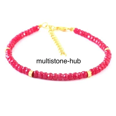 Natural Thailand Ruby Faceted Rondelle 4MM Beaded Gemstone Bracelet 7 Inch - Image 1 of 4