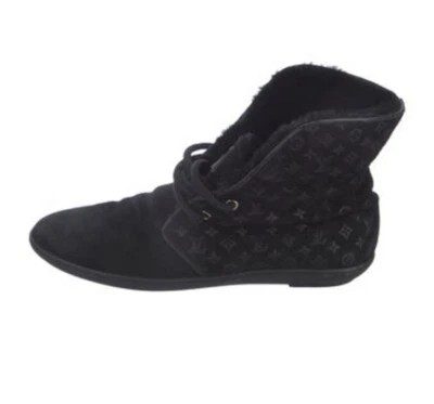 Louis Vuitton Botines Negros Monograma Gamuza Plegable Talla 36/6 EE. UU. Foto 1 de 4