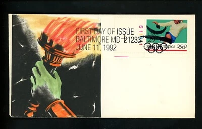 US FDC #2637//2641 / 2637 Poolos Hand Painted HP 1992 MD Olympics Sports Soccer  - Image 1 of 2