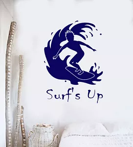 Vinyl Wall Decal Surfing Surf's Up Quote Surfer Surfboard Stickers (3194ig) - Picture 1 of 3
