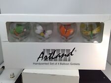 Boxed Set of 4 Artland Hand Painted 8" Balloon Goblets - Butterflies Dragonflies