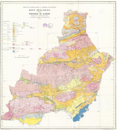 Mapa Geologico de la Provincia de Almeria. IGME   Alvagonzález 76x68cm 1967