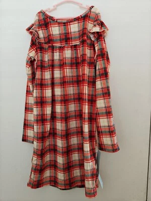 NWT GIRLS CAT & JACK PLAID NIGHTGOWN SIZE LARGE 10/12 Ruffle Soft Polyester  - Image 1 of 4
