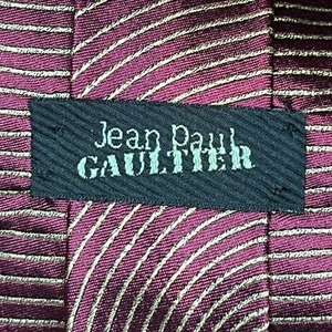 £200 JEAN PAUL GAULTIER MENS MAROON & GOLD SILK TIE MADE IN FRANCE Y8 - Picture 1 of 12