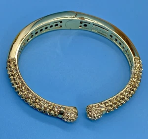 Joan Boyce Signed "B" Gold-Tone Pave Crystal Hinged Open Gap Cuff Bracelet NEW - Picture 1 of 15