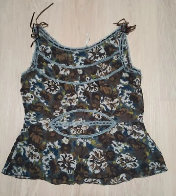 NICOLE FARHI шелк шифоновое кружево ленты Cami пеплум уклон цветочный тонкий верхний M - Изображение 1 из 4